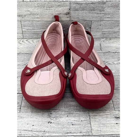 Crocs Ballet Flats Women's Size 8 Pink & Red Comfortable Casual Shoes - Picture 2 of 10